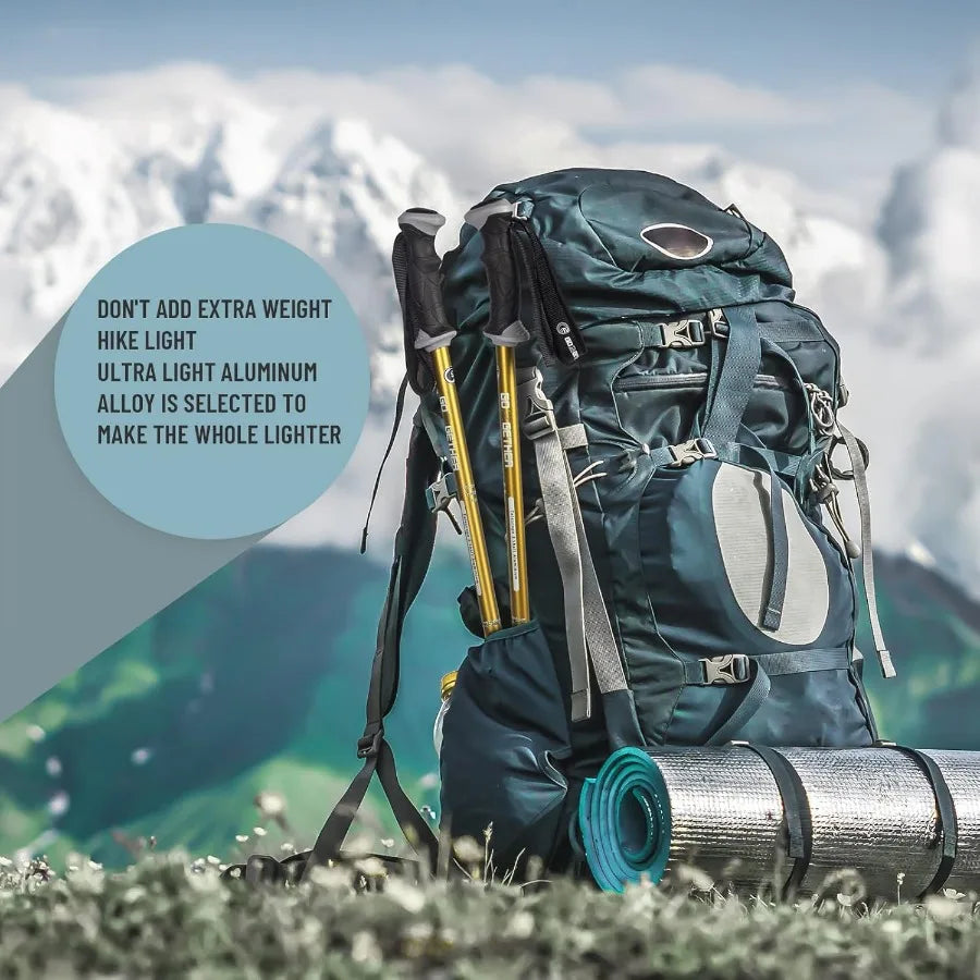 Aluminum Trekking Poles - Quick Adjustable Locks Comfort Handle Padded Strap Snow Baskets - Walking Sticks Suitable for Hiking