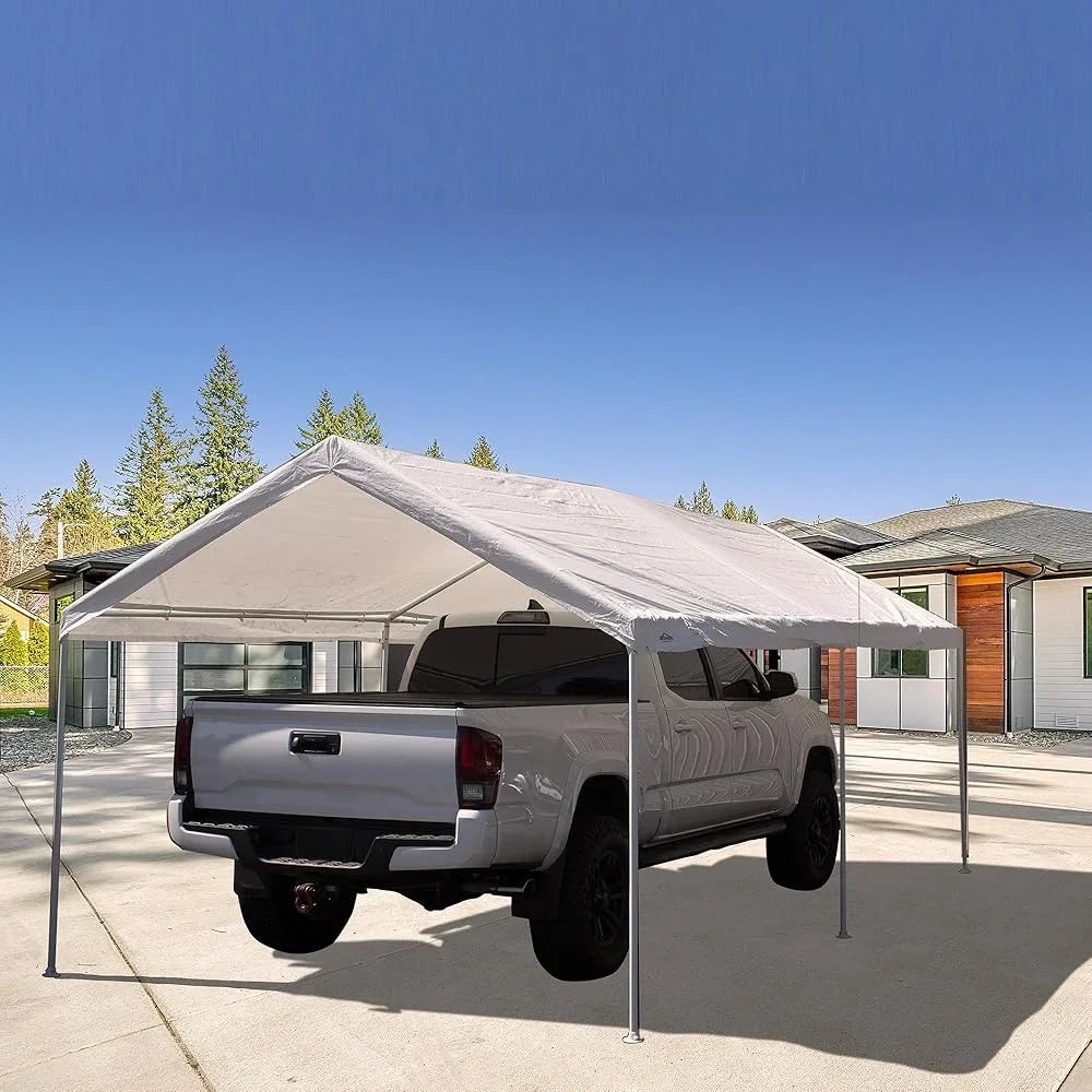 Heavy Duty Pop Up Canopy Carport Steel Frame Outdoor Shade Shelter with 6 Stakes Events Camping Backyard Activities