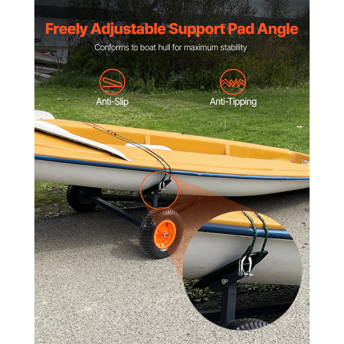 SucceBuy 420lbs Boat Trailer Dolly Carbon Steel Kayak Mover with 15.7in Pneumatic Tires & Bracket for Moving Fishing Motorboat