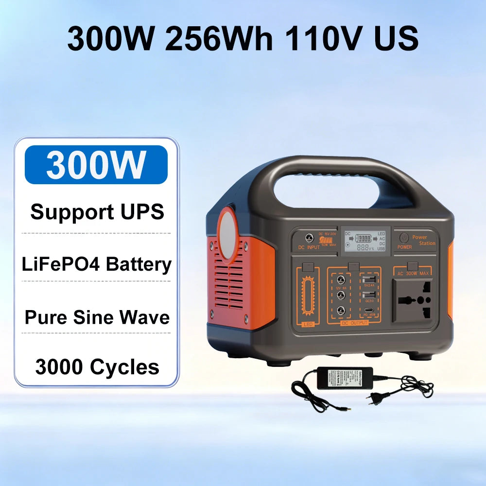 Gaiaray 300W 500W Portable Solar Generator 110V 460.8Wh LiFePO4 Battery Power Station UPS Backup Power Bank LED Light for Home Camping Outdoor Emergency Power