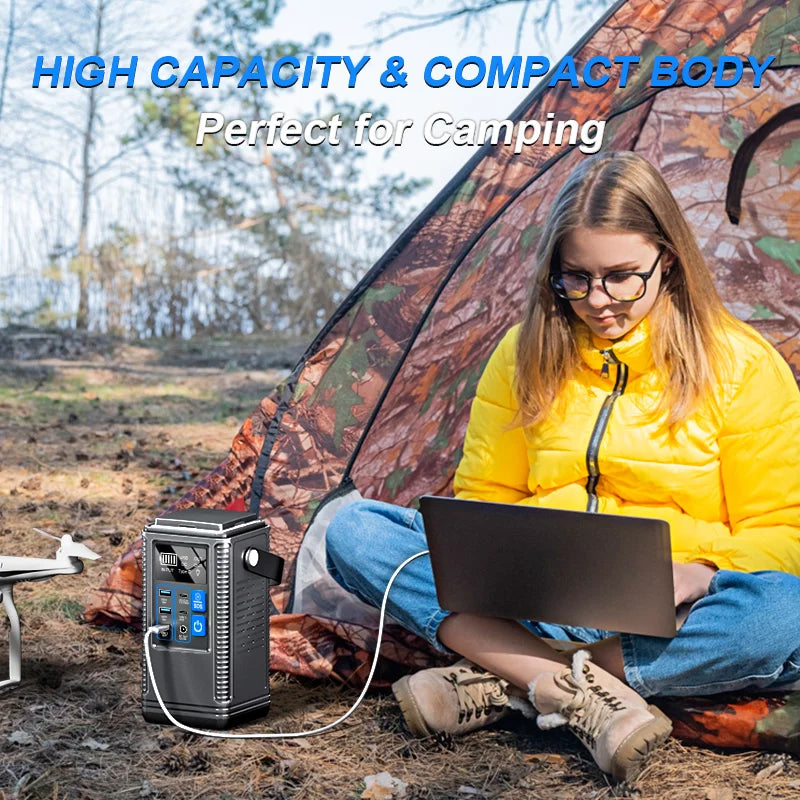 296Wh Solar Generator 100W PD – 80000mAh Portable Power Station with Retractable Spotlight and AC Power Socket for Outdoor Campi