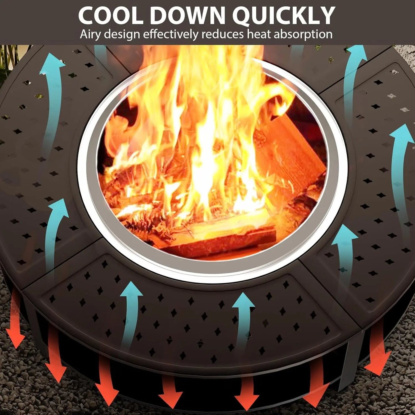 48" Fire Pit Surround Tabletop , Powder-Coated Steel Surround Table with Firewood Storage Shelf for Safety & Extra Space