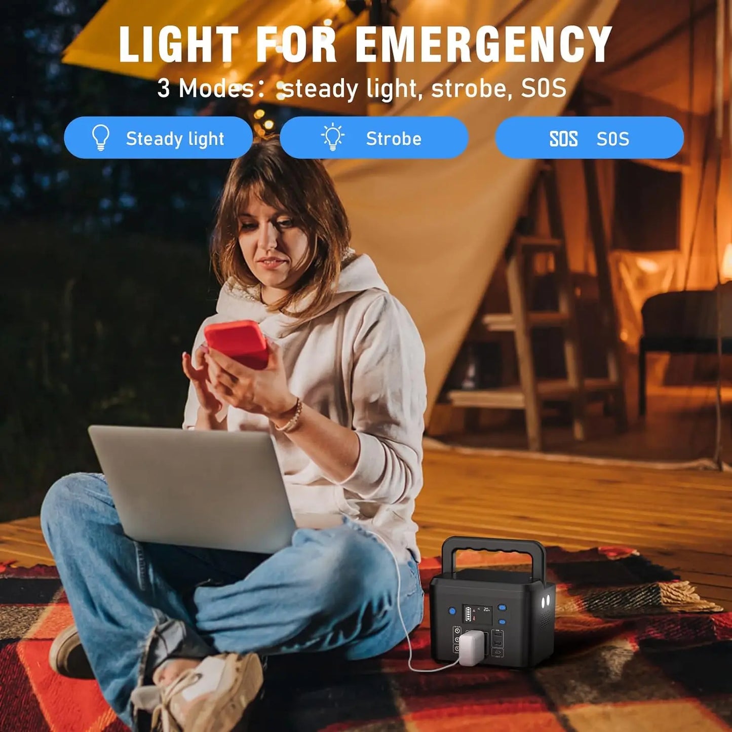 Portable Power Station 200W 120Wh/33000mAh Backup Lithium Battery, 110V AC Outlets DC USB Output Power Bank for Outdoors Camping