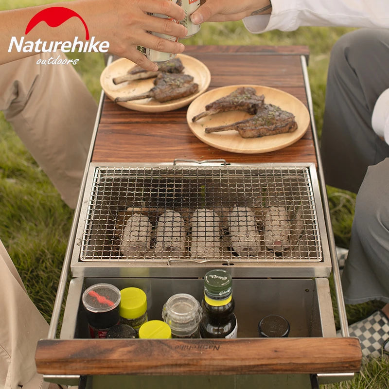 Naturehike Outdoor IGT Stove Portable Folding Stainless Steel Embedded BBQ Picnic Charcoal Grill Oven Tool Camping Accessories