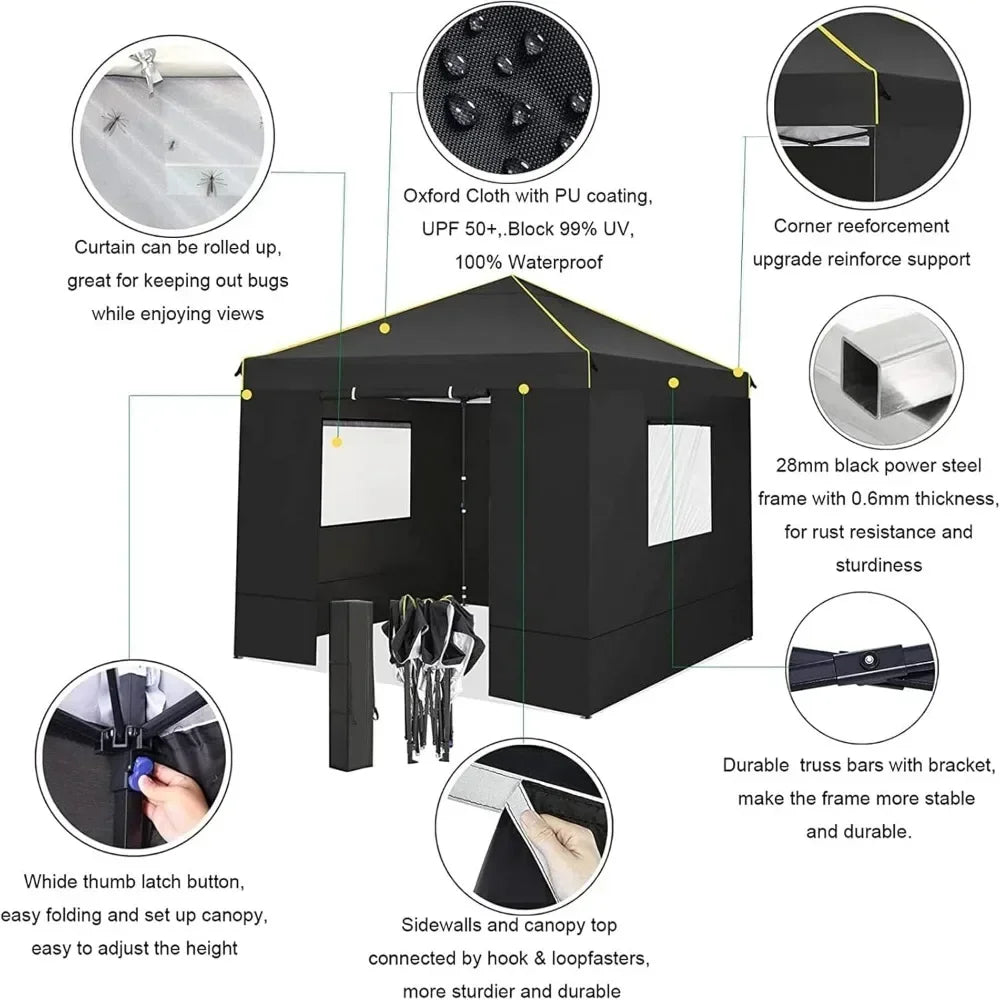 Hot sales10x10 Pop Up Canopy Gazebo with Mesh Windows 2.0, Easy up Canopy Tent 10x10, Portable Waterproof Outdoor Canopie with 4