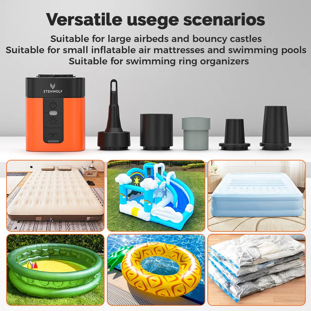 Electric Air Pump 2600mAh Battery & Light Portable Camping Pump for Air Mattress Sleeping Pads Pool Floats