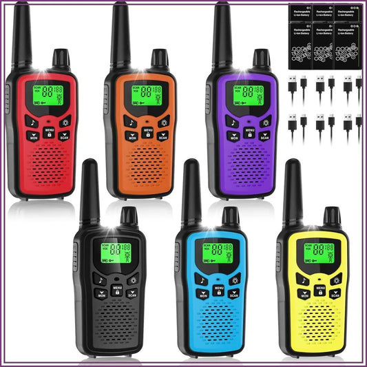 6 Pack Long Range Walkie Talkies for Adults, Rechargeable 2 Way Radios with LED Flashlight, Camping Gear Hiking Accessories for Family Emergency
