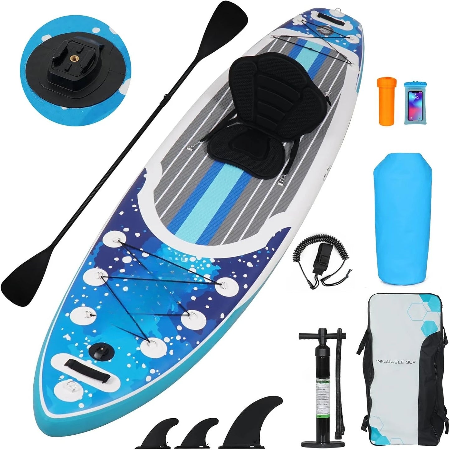 Inflatable Stand Up Paddle Board with Kayak Seat, Non-Slip Deck SUP Paddle Board with Premium Kayak, Portable Standing Boat