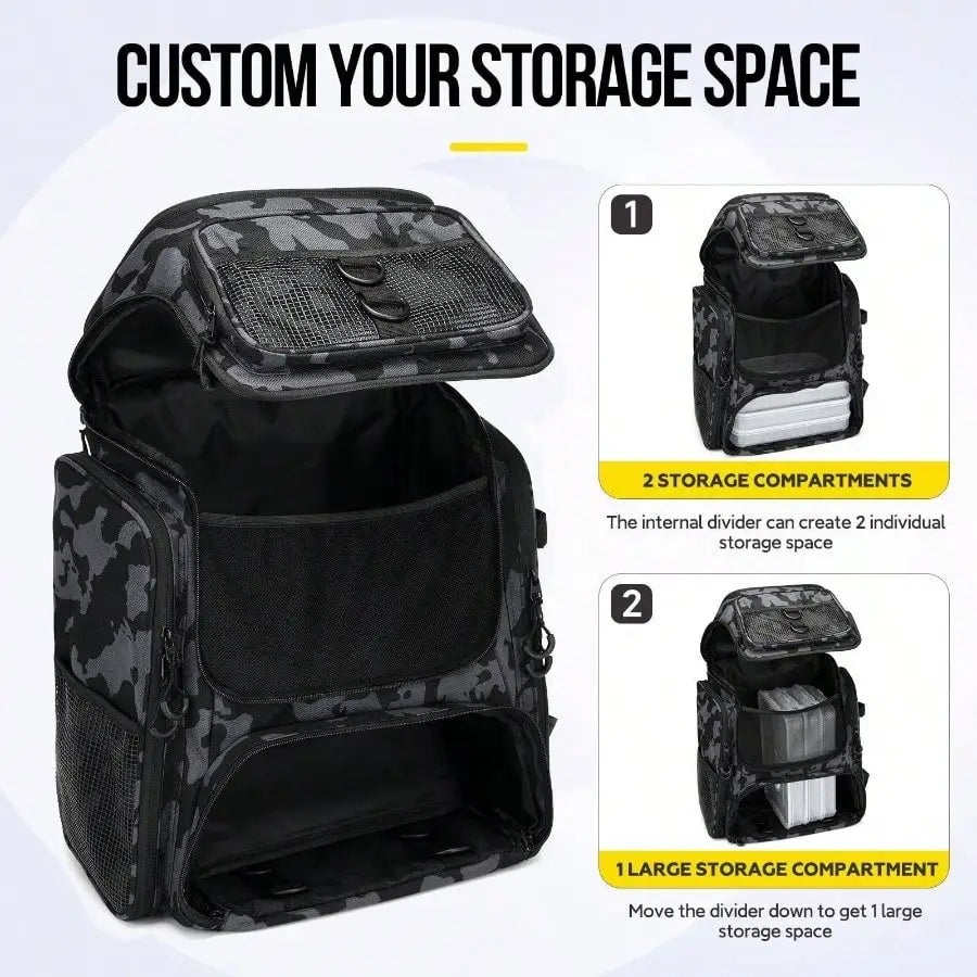 Fishing Tackle Backpack with Rod Holders 42L Large Storage Bag for Fishing Camping Hiking Outdoor Black Resistant