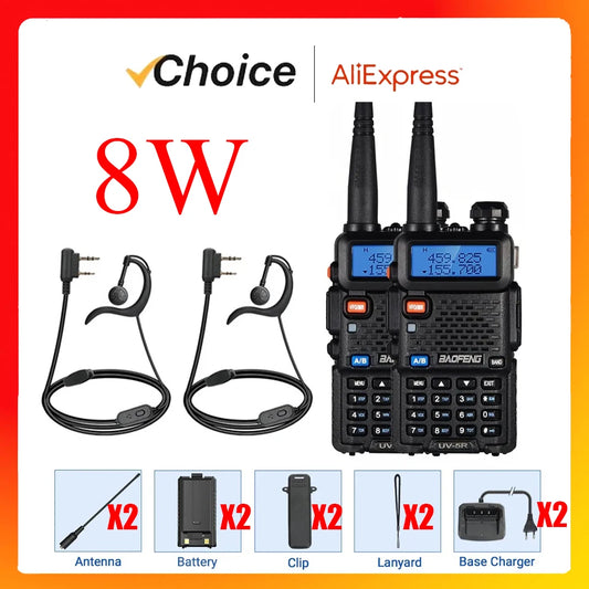 2pcs  UV-5R 5W 8W High Power Dual Band Two Way Radio Long Range Handheld Portable Walkies Talkies For Hunting