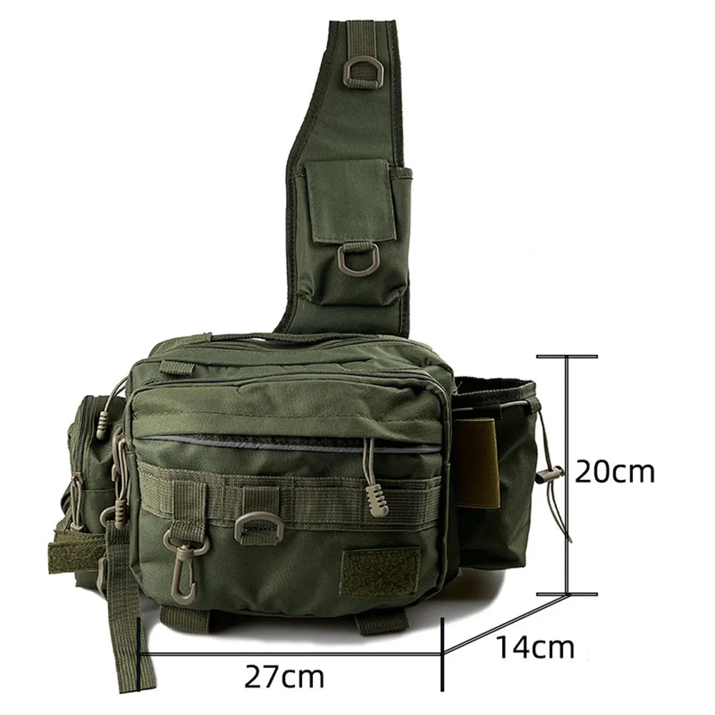 Fishing Tackle Bag Multi-Pocket Fishing Gear Bag Single Shoulder Fishing Storage Bag with Rod Holder for Fishing Hiking Hunting