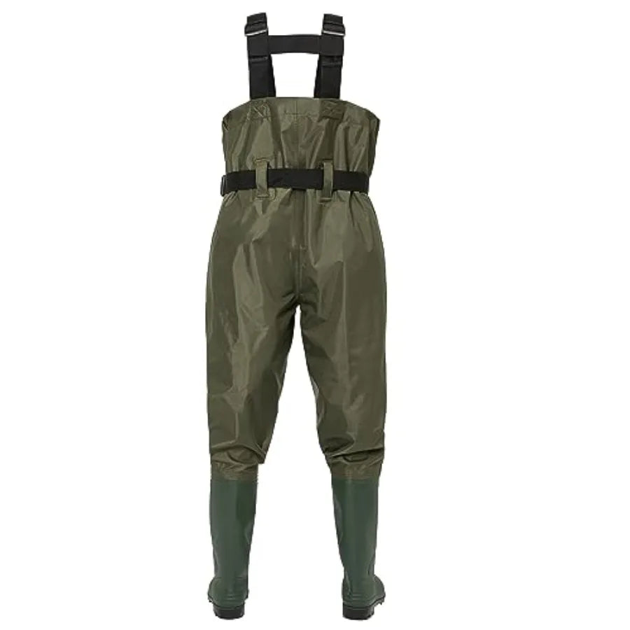 Duck and Fish PVC Chest Wader Boot Feet with Waist Belt for fishing, PVC material, black, waterproof and adjustable waist belt