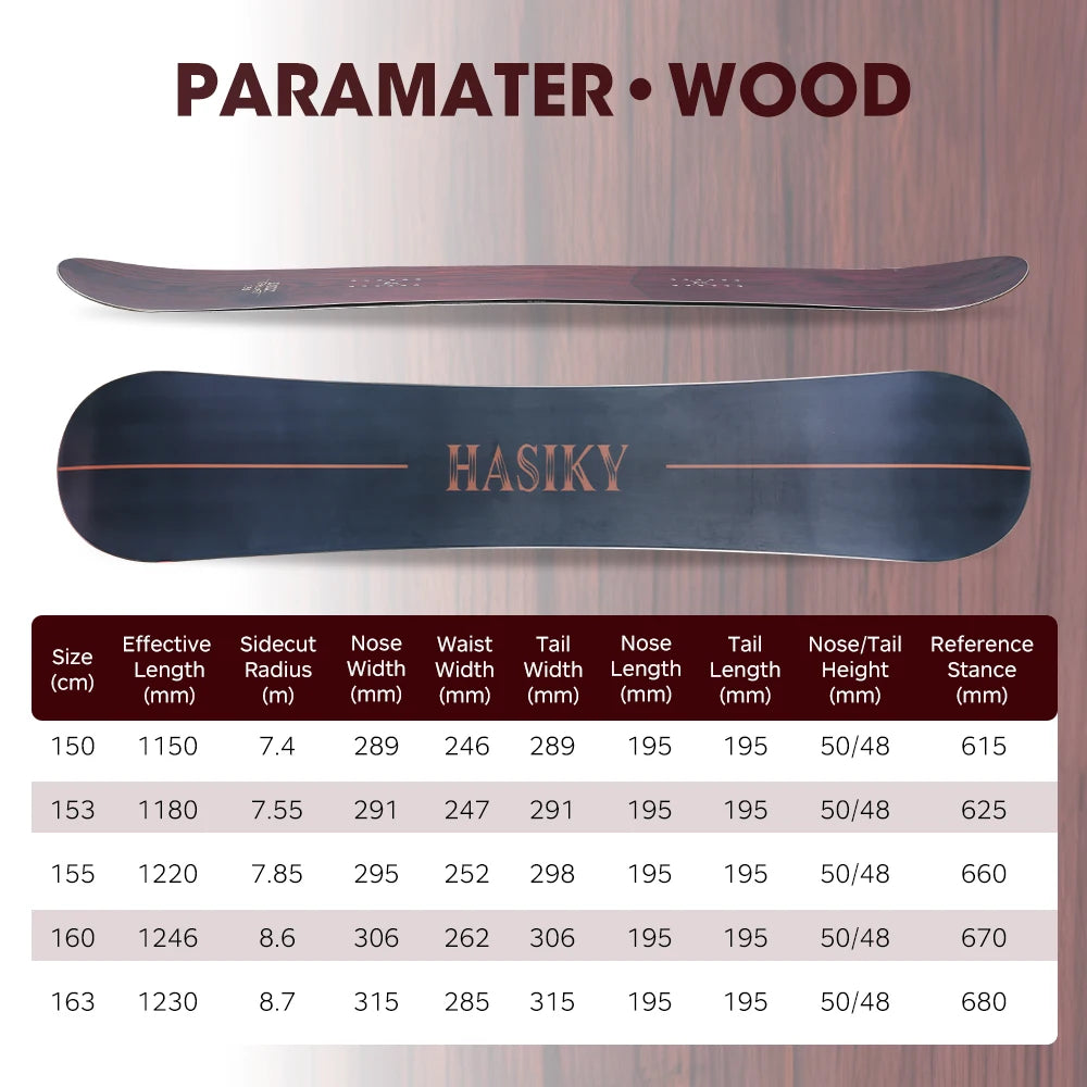 Hasiky Wood 150 Adult's All Mountain Snowboards With Winter Snowboard women's & Men's Entry-level Adult all-around Skiing