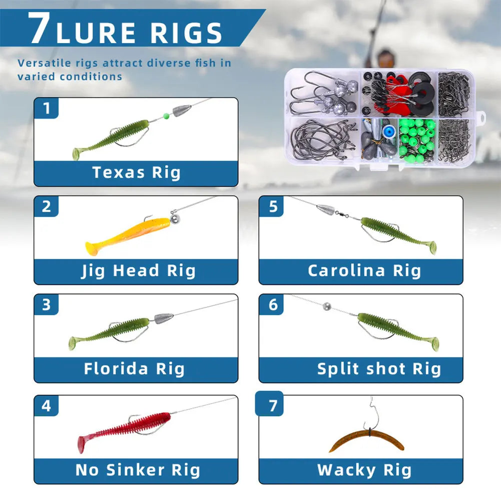 170pcs Fishing Tools Accessories Kit Set Including Box Hooks Swivels Sinkers Fishing Accessories Kit Fishing Gifts for Men