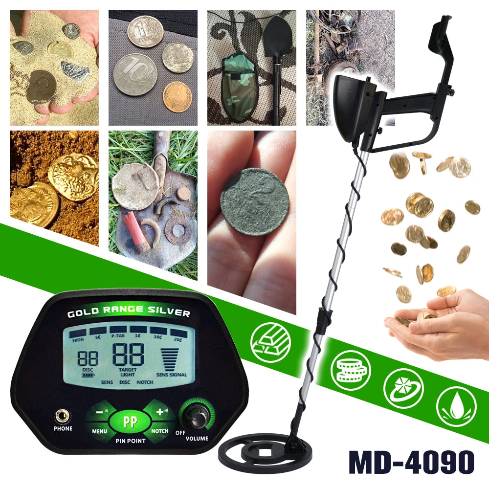 MD-4090 Professional Metal Detector Waterproof High Accuracy Underground Metal Detector Gold Digger Treasure Hunting Scanner
