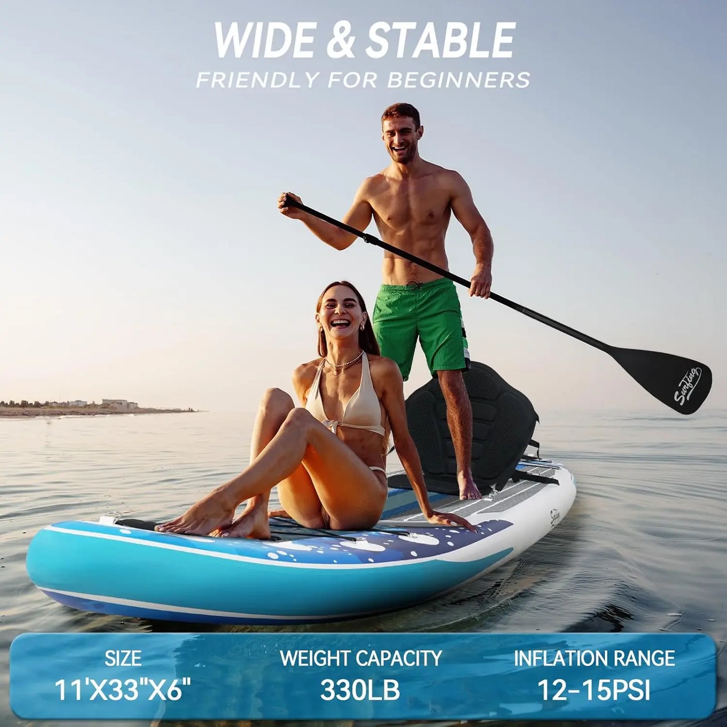 Inflatable Stand Up Paddle Board with Kayak Seat, Non-Slip Deck SUP Paddle Board with Premium Kayak, Portable Standing Boat