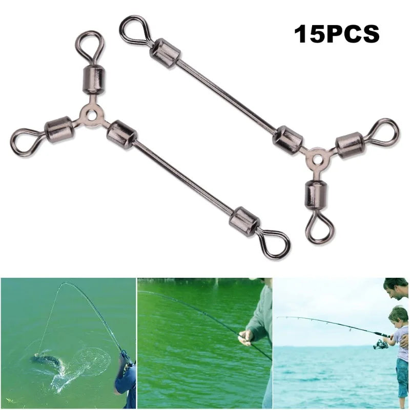 15Pcs Durable Y Shape 3 Way Rolling Swivels Fishing Hook Lure Connectors Tackle Accessory(4#)