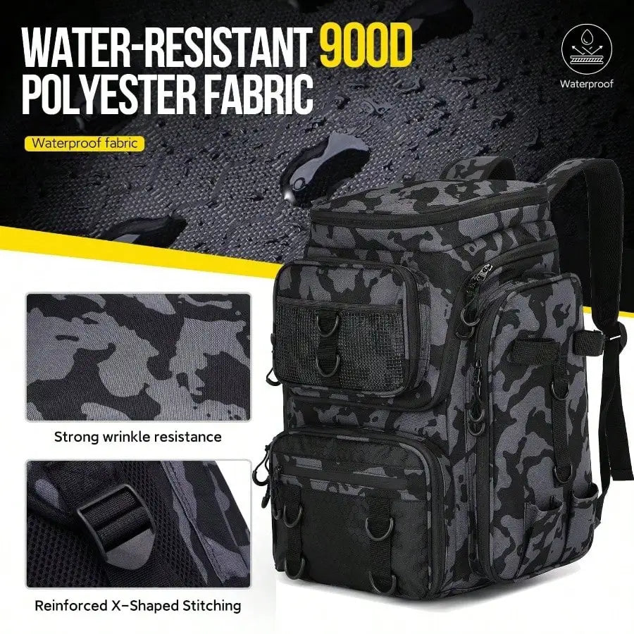 Fishing Tackle Backpack with Rod Holders 42L Large Storage Bag for Fishing Camping Hiking Outdoor Black Resistant