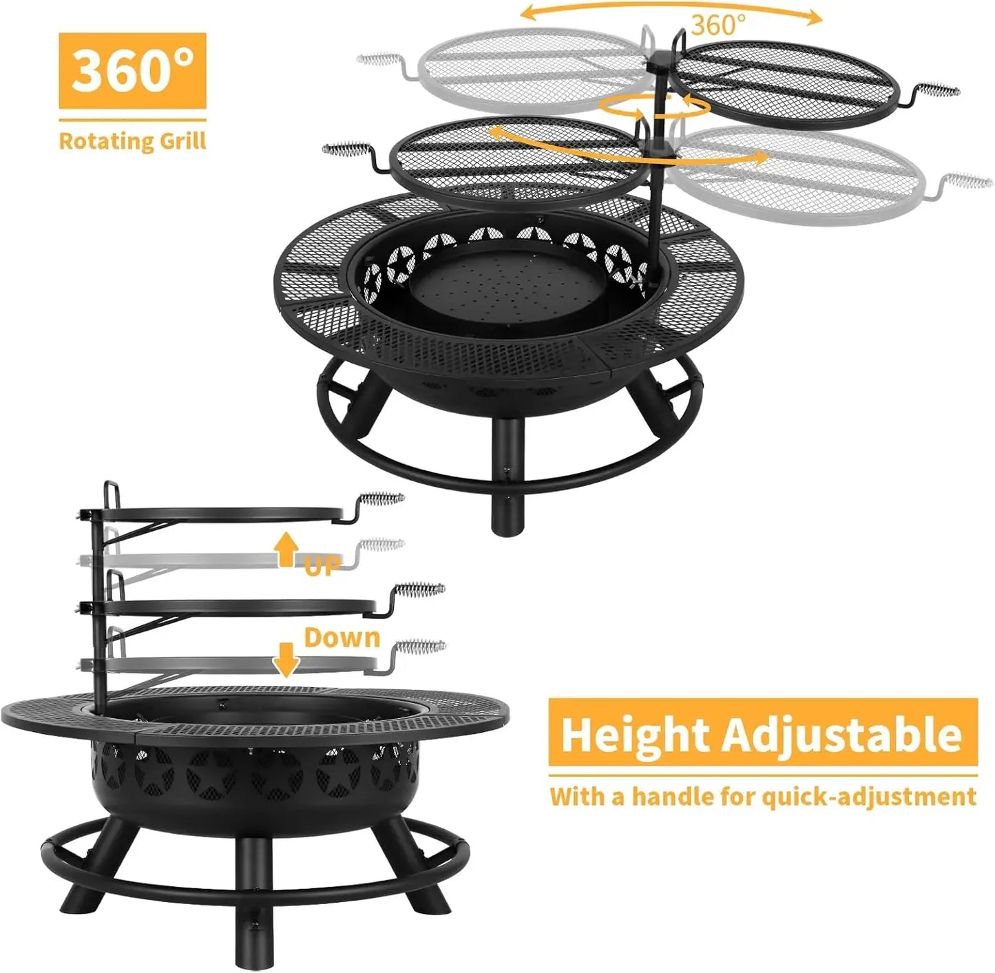 35 Inch Fire Pit with Cooking Grate , Outdoor Wood Burning BBQ Grill , Steel Round Table for Backyard Bonfire Patio Picnic