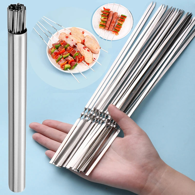 10/15Pcs Stainless Steel Barbecue Skewer Reusable BBQ Skewers Kebab Iron Stick for Outdoor Camping Picnic Tools Cooking Tools