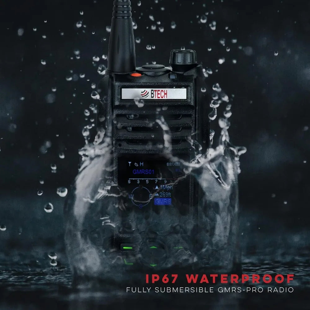 GMRS-PRO 5W Long-Range Two-Way Radio – IP67 Waterproof, Bluetooth VOX, GPS, NOAA, Compass, Dual-Band Scanner, Off-Grid Location Sharing