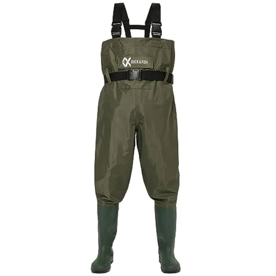 Duck and Fish PVC Chest Wader Boot Feet with Waist Belt for fishing, PVC material, black, waterproof and adjustable waist belt