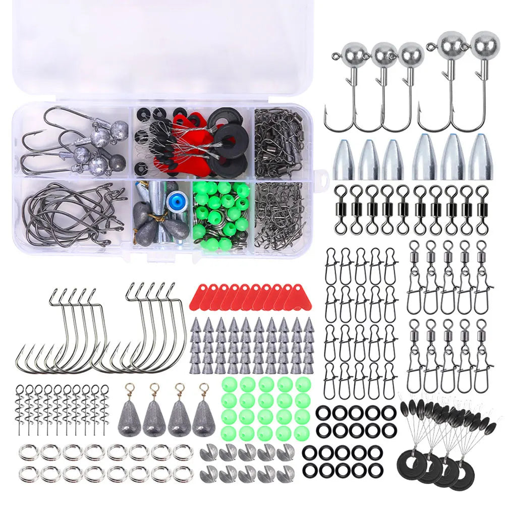 170pcs Fishing Tools Accessories Kit Set Including Box Hooks Swivels Sinkers Fishing Accessories Kit Fishing Gifts for Men