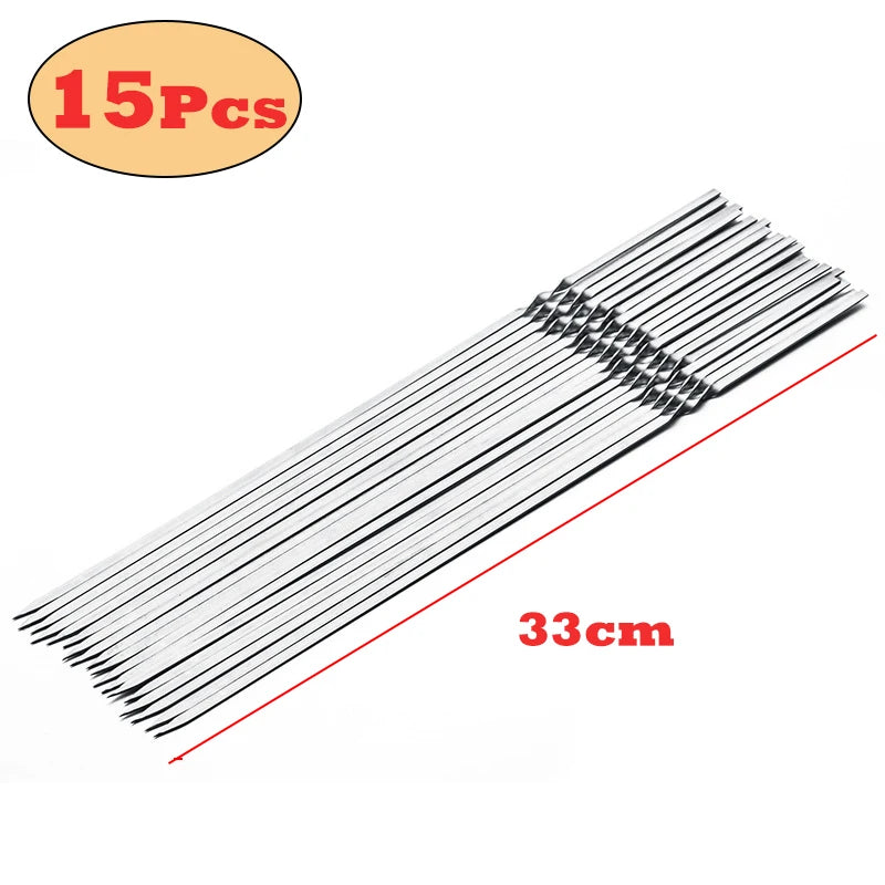 10/15Pcs Stainless Steel Barbecue Skewer Reusable BBQ Skewers Kebab Iron Stick for Outdoor Camping Picnic Tools Cooking Tools