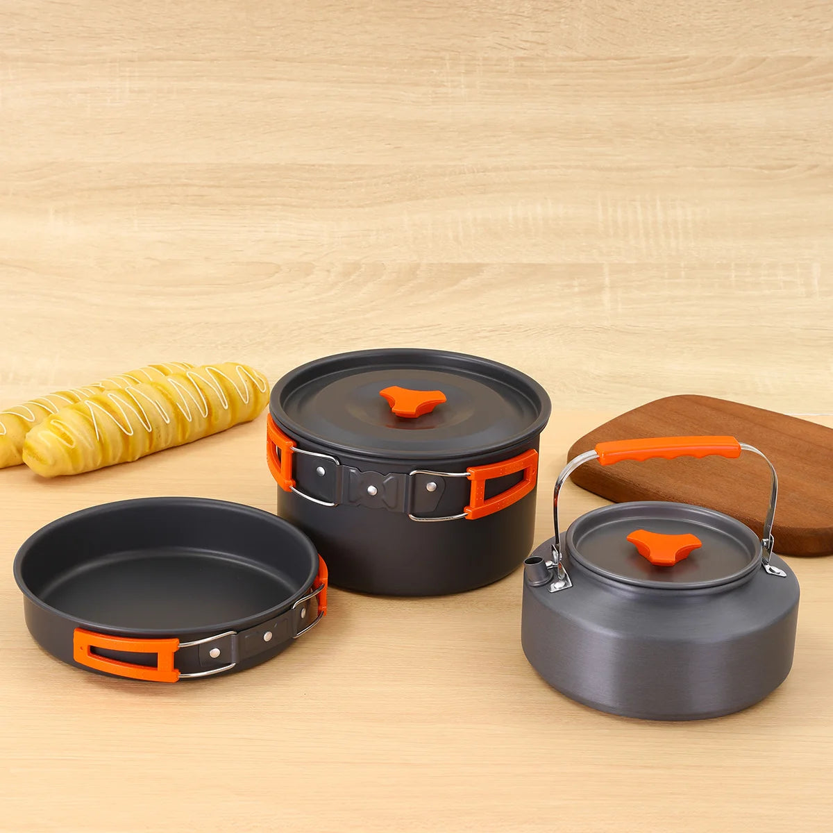 Outdoor Camping Cookware Set for 2-3 Persons Including Folding Pot Kettle with Tableware Portable Backpacking Stove Kit