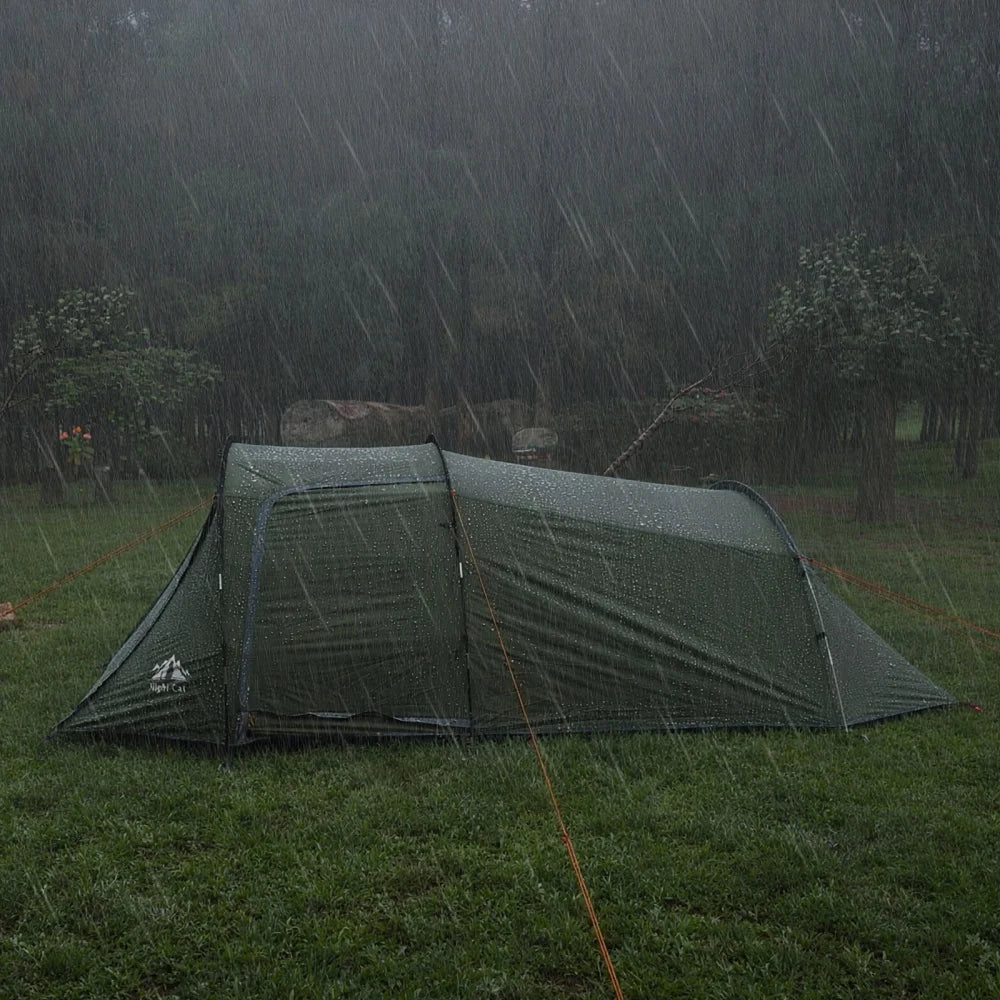Night Cat 4 Person Tent with Porch: Portable Family Camping Tent Waterproof Tunnel Tents for Camping Outdoor Adventure