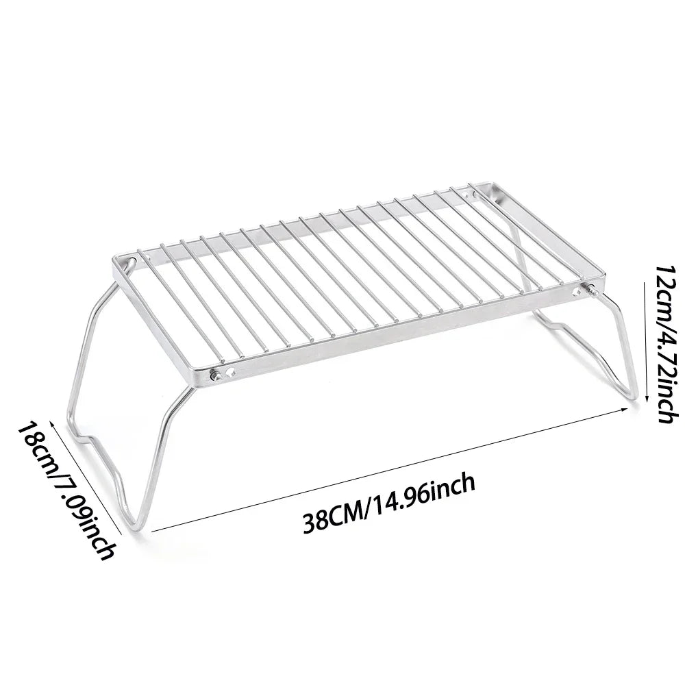 Multifunction Folding Campfire Grill Stand Tourism Portable Camping Grill Grate Outdoor Cookware BBQ Rack Gas Stove Bracket