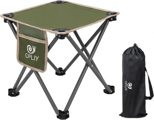 Portable Folding Camping Stool, 13.5 Inch Small Chair for Outdoor Activities with Carry Bag in Green