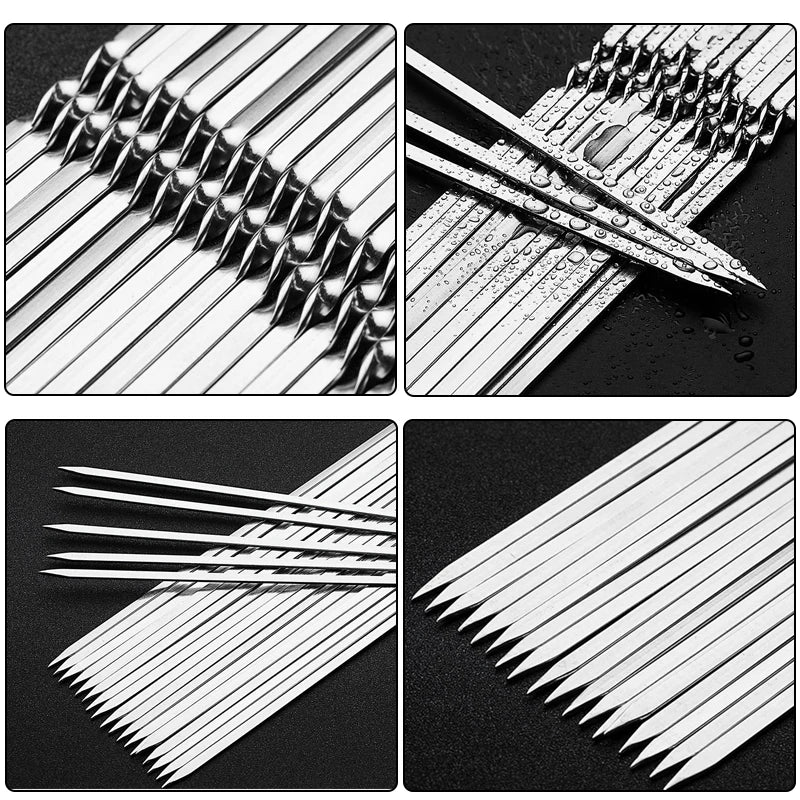 10/15Pcs Stainless Steel Barbecue Skewer Reusable BBQ Skewers Kebab Iron Stick for Outdoor Camping Picnic Tools Cooking Tools