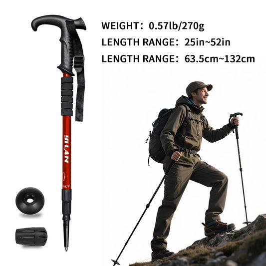Ultralight hiking poles with shock absorption and quick-locking system, made of aluminum alloy, suitable for outdoor mountaineering, hiking, trekking, backpacking, and camping.