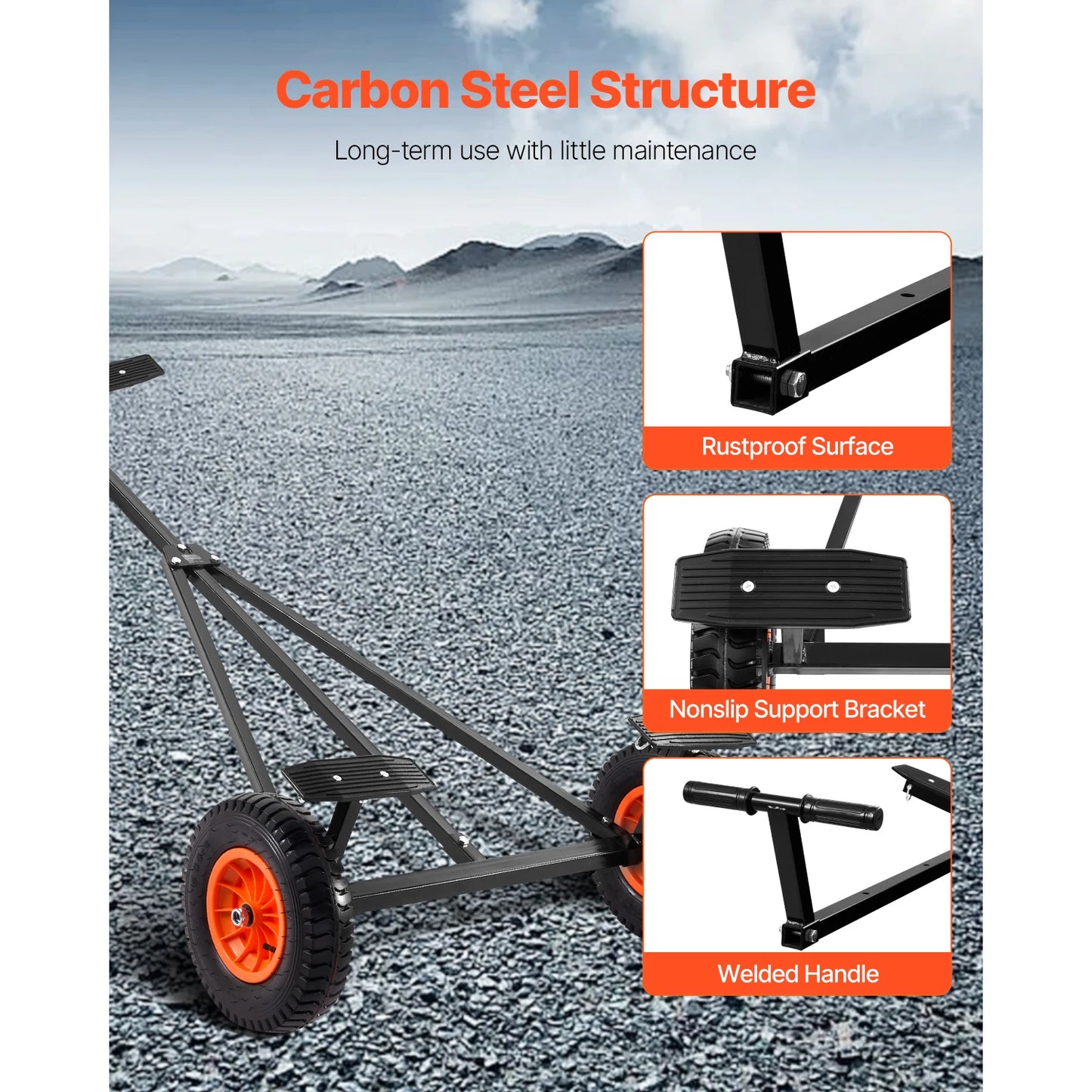 SucceBuy 420lbs Boat Trailer Dolly Carbon Steel Kayak Mover with 15.7in Pneumatic Tires & Bracket for Moving Fishing Motorboat