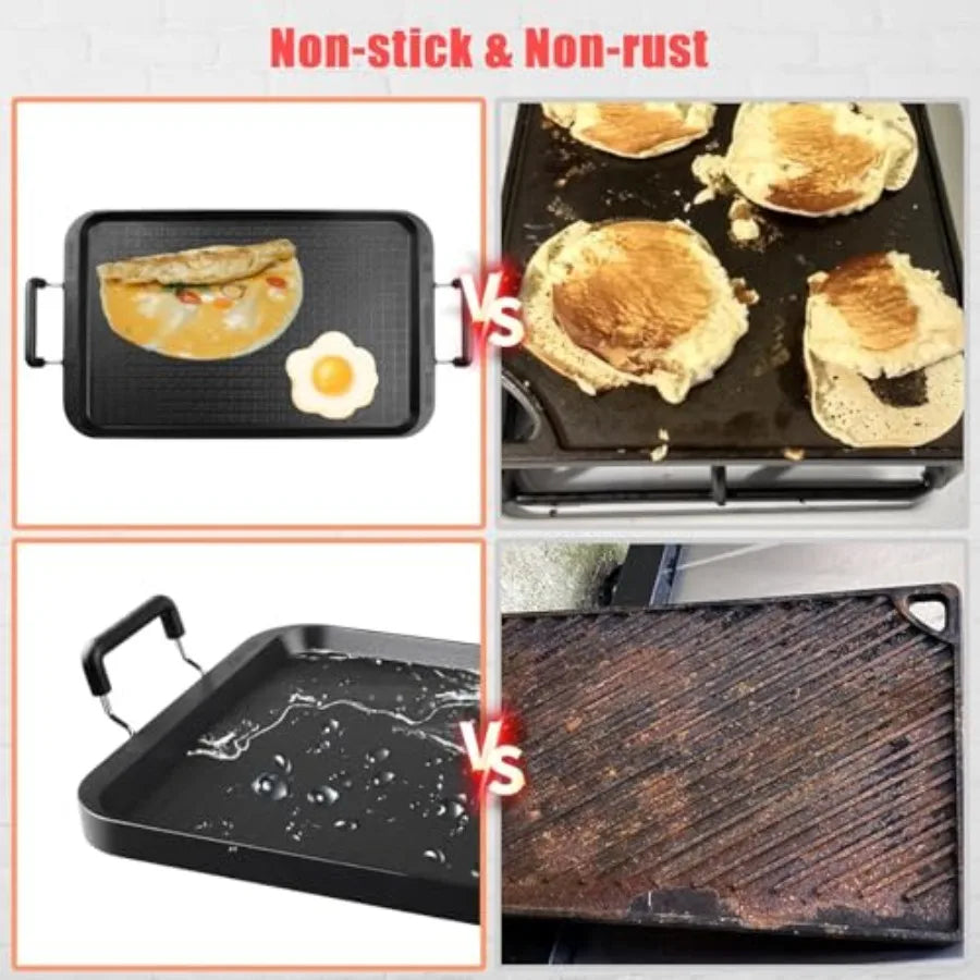 Stove Top Flat Griddle 2 Burner Griddle Pan for Stove Top Grill Alumum Pancake pan Non-Stick Charcoal Grill For Outdoor/Campg