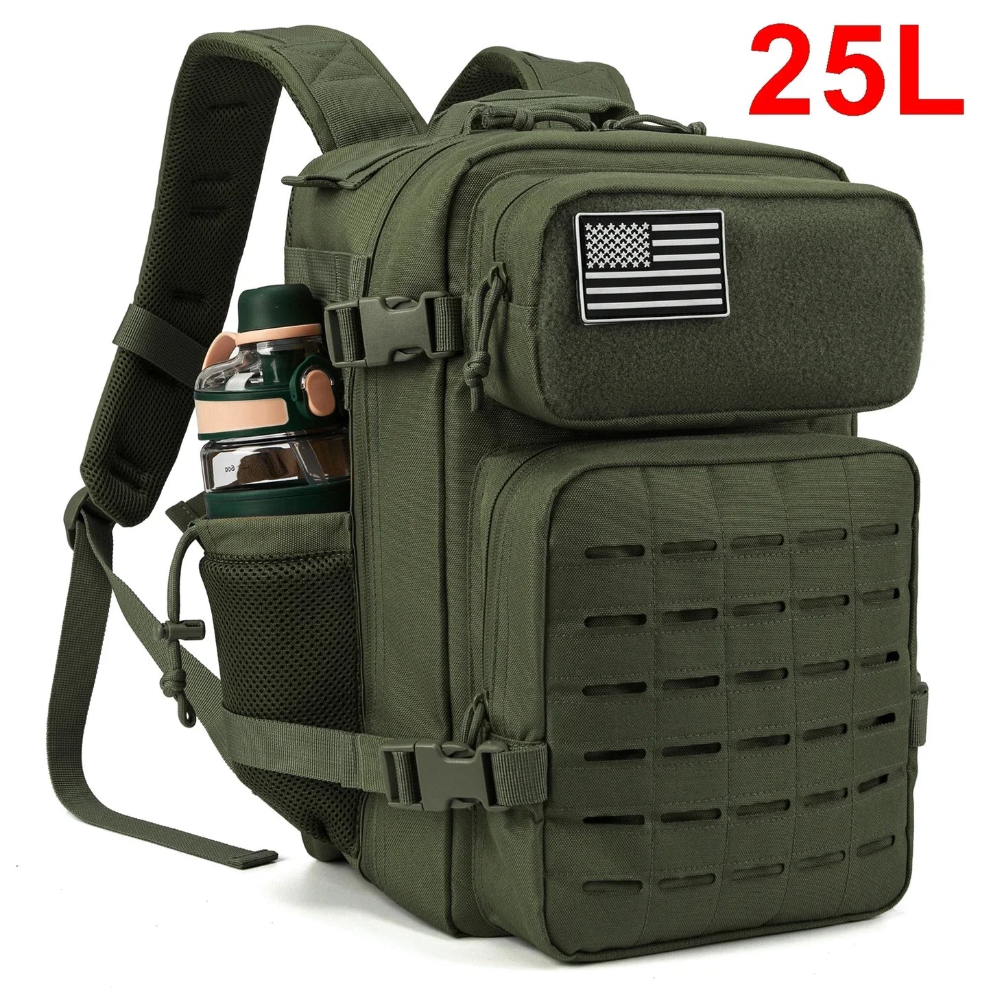 25L GYM Tactical Backpacks for Men Survival Laser Cut Molle Daypack Small Bug Out Bag Hunting Rucksack with Dual Cup Holders