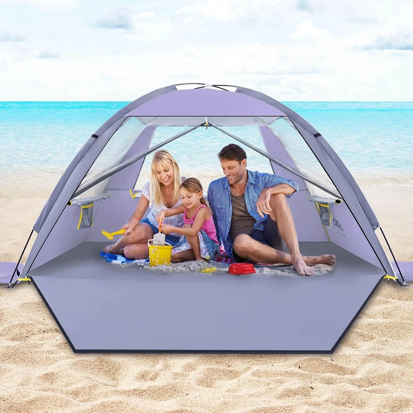 Beach Tent with UPF 50+ Sun Protection for 3 Person, Portable Canopy with Mesh Windows and Easy Setup for Family