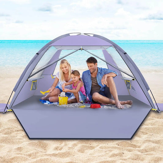 Beach Tent with UPF 50+ Sun Protection for 3 Person, Portable Canopy with Mesh Windows and Easy Setup for Family