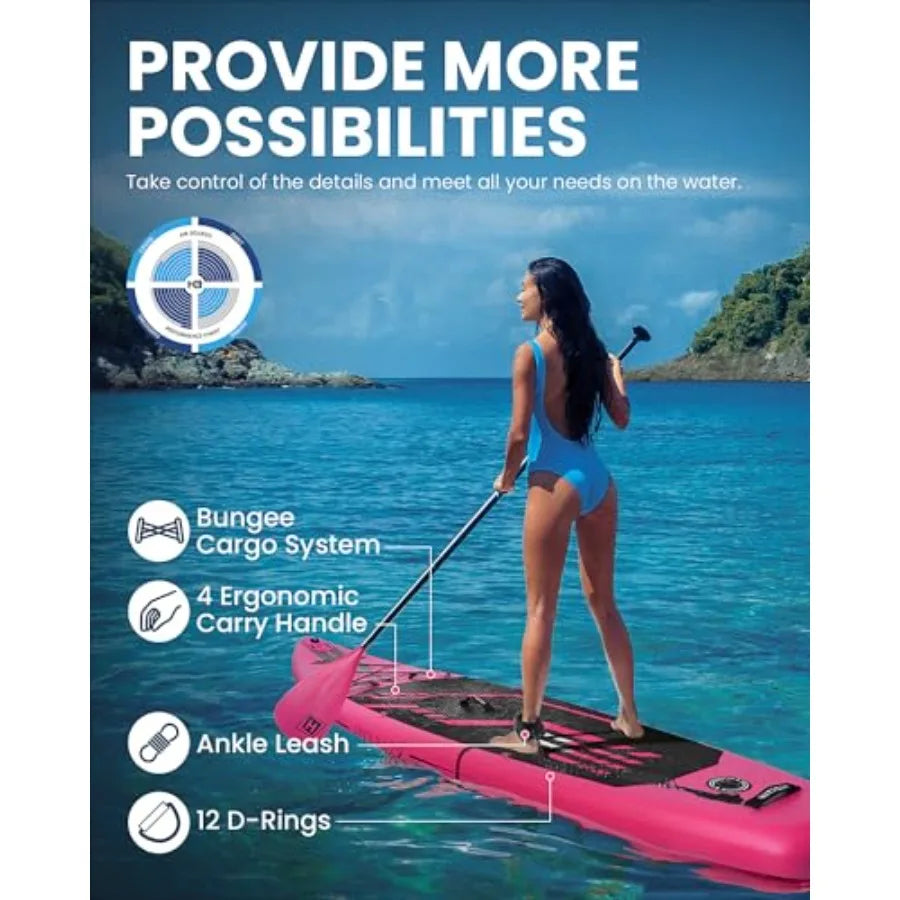 Inflatable Stand Up Paddle Board for outdoor water sports, drop-stitch PVC material, blue/gray color, ultra-lightweight at 17.3