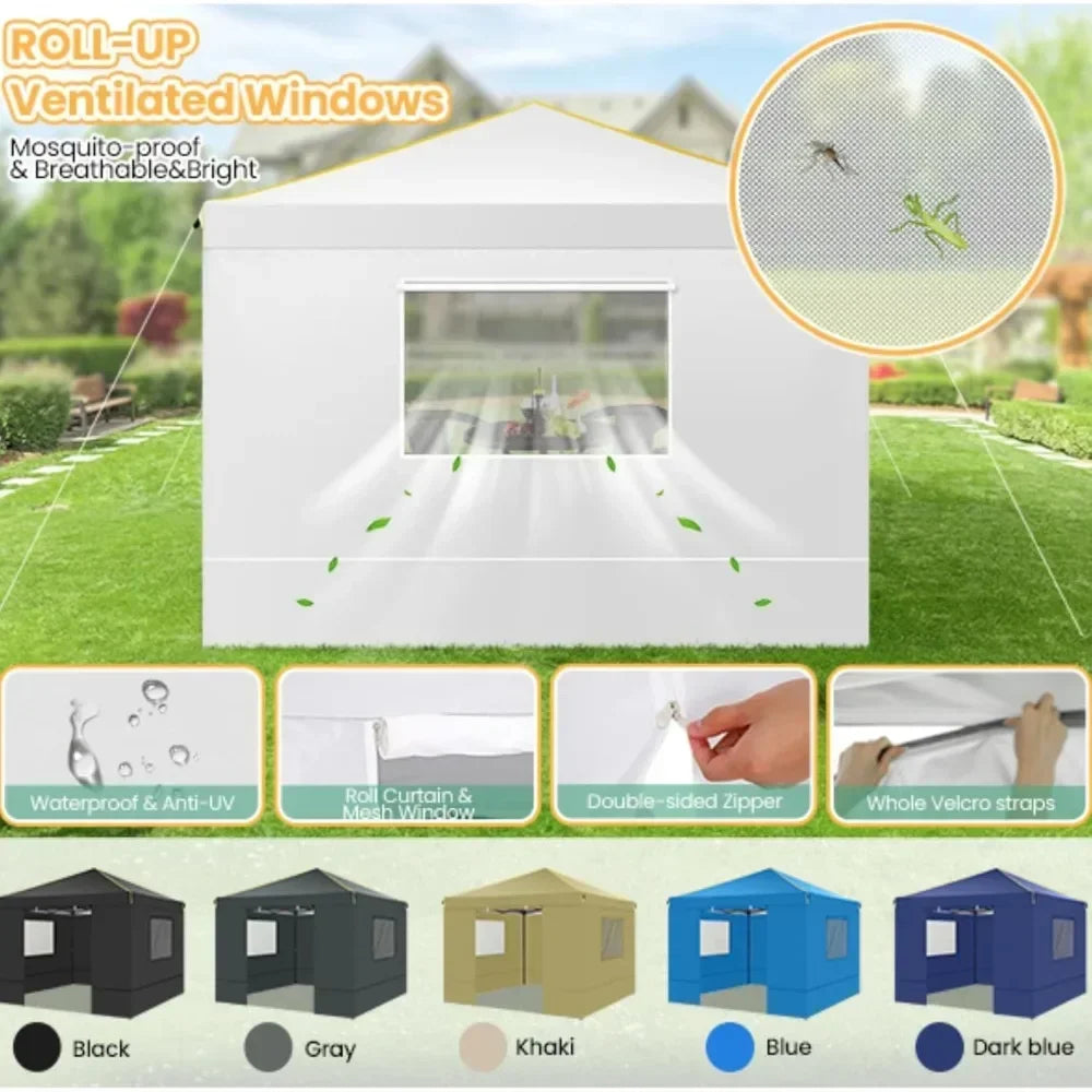 Hot sales10x10 Pop Up Canopy Gazebo with Mesh Windows 2.0, Easy up Canopy Tent 10x10, Portable Waterproof Outdoor Canopie with 4
