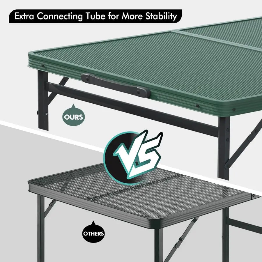 Grill Table, 3ft Folding Camping Table with Aluminum Adjustable Legs, Portable Lightweight Camp Table for Beach Picnics and Outd
