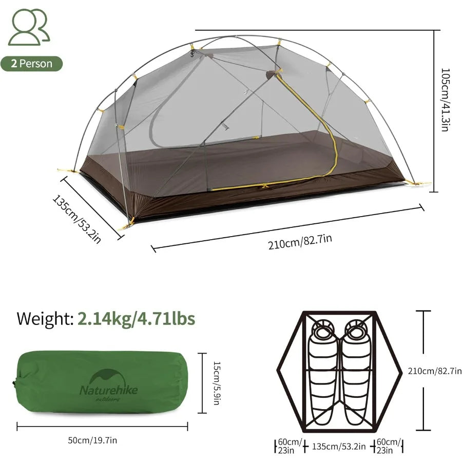 Mongar 2 Person 3 Season Camping Tent Ultralight Backpacking Tent for Hiking Cycling