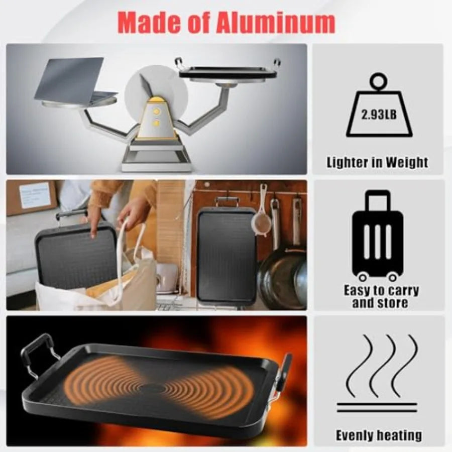 Stove Top Flat Griddle 2 Burner Griddle Pan for Stove Top Grill Alumum Pancake pan Non-Stick Charcoal Grill For Outdoor/Campg