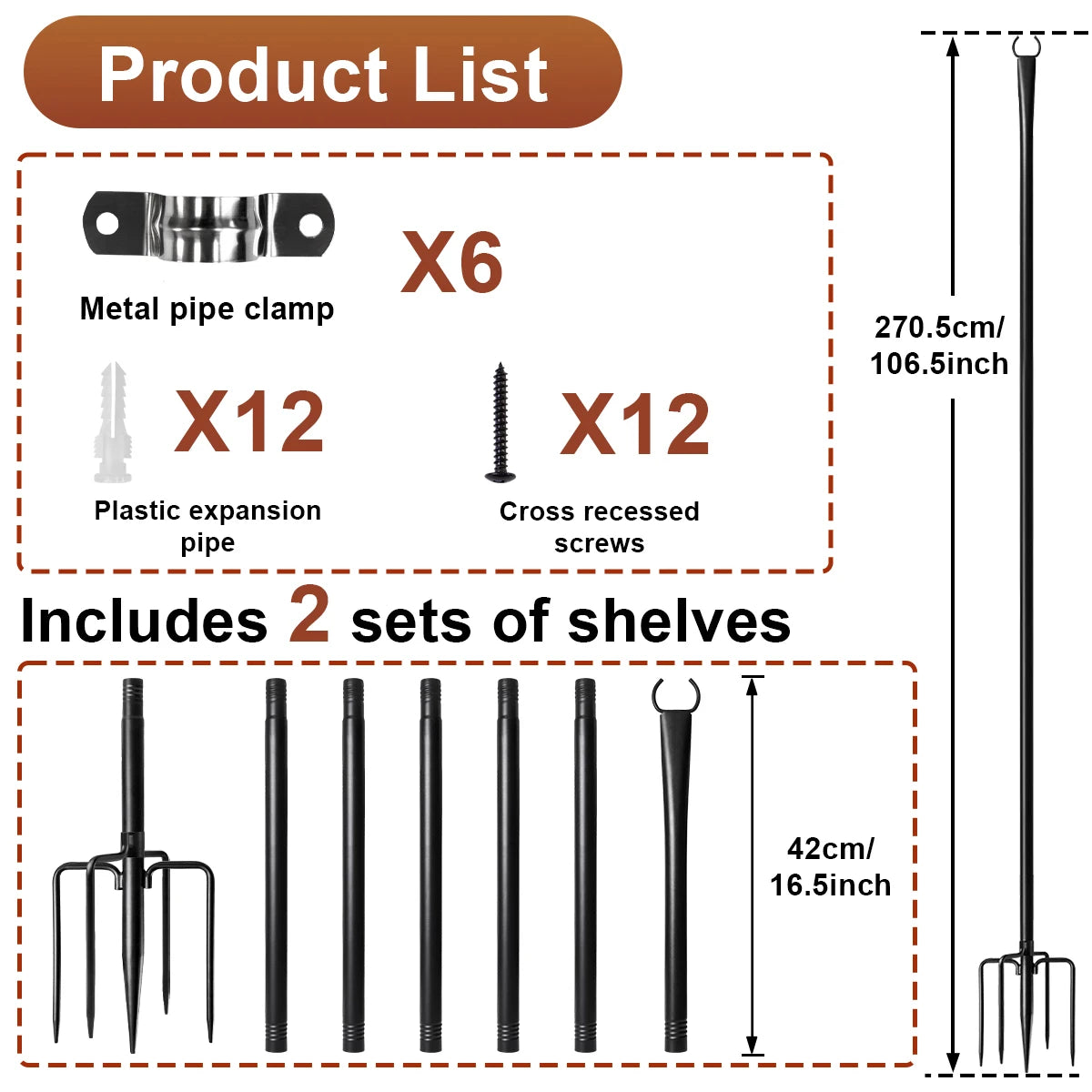 10Ft Metal String Light Poles with Fork, Waterproof Heavy-Duty Adjustable Hanging Lighting Stand for Patio Backyar Decor