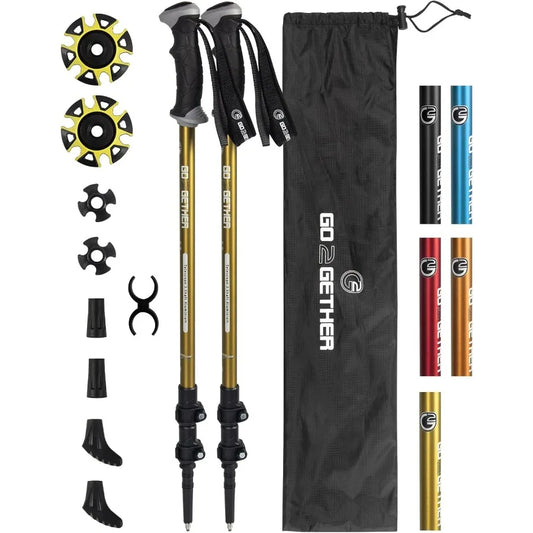 Aluminum Trekking Poles - Quick Adjustable Locks Comfort Handle Padded Strap Snow Baskets - Walking Sticks Suitable for Hiking