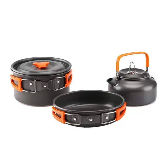 Outdoor Camping Cookware Set for 2-3 Persons Including Folding Pot Kettle with Tableware Portable Backpacking Stove Kit