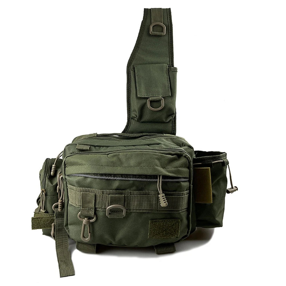 Fishing Tackle Bag Multi-Pocket Fishing Gear Bag Single Shoulder Fishing Storage Bag with Rod Holder for Fishing Hiking Hunting