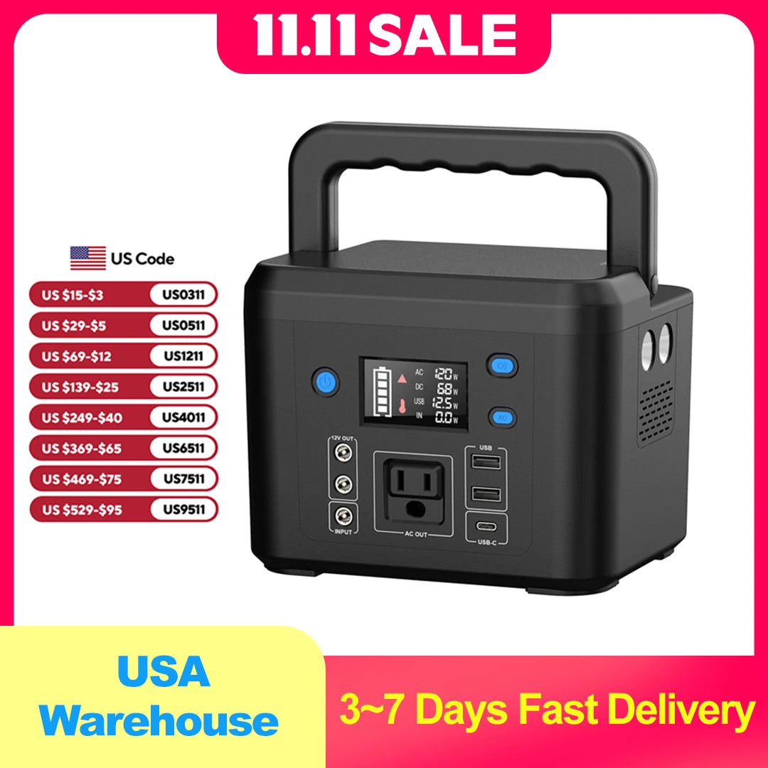 Portable Power Station 200W 120Wh/33000mAh Backup Lithium Battery, 110V AC Outlets DC USB Output Power Bank for Outdoors Camping
