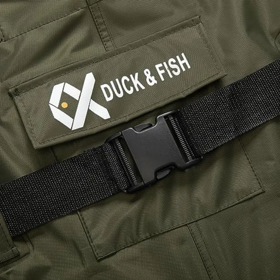 Duck and Fish PVC Chest Wader Boot Feet with Waist Belt for fishing, PVC material, black, waterproof and adjustable waist belt